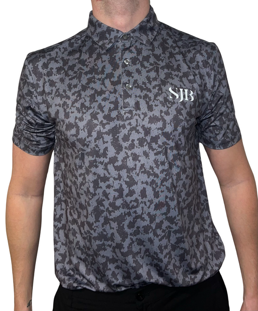 SJB Golf Logo Polo - Grey Black Pattern