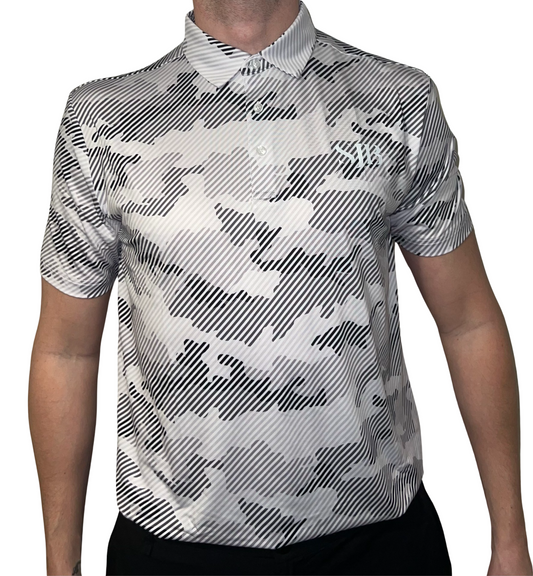 SJB Golf Logo Polo - White Grey Pattern